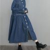 41ggdiMthWL.jpg Womens Fall Winter A-Line Long Denim Trench Coat Loose Casual Button Down Maxi Jean Shirt Dress