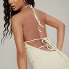 Women's Dress Bodycon Open-Back Halter Mini Dress Dress IPADSA (Color : Beige, Size : Small)