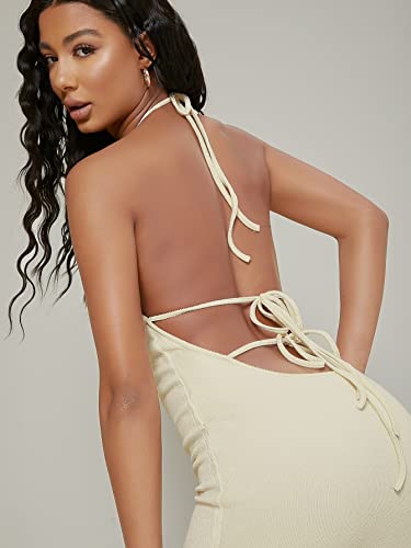 Women's Dress Bodycon Open-Back Halter Mini Dress Dress IPADSA (Color : Beige, Size : Small)