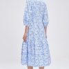 Women V-Neck Floral Maxi Dress Elegant Printed Button Down Puff Sleeve Tiered A-Line Flowy Party Long Dress with Pocket