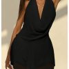 Women's Halter Mini Dress Deep V Neck Draped Ruffle Hem Backless Sleeveless Party Dresses