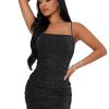 Women's Glitter Sleeveless Ruched Party Clubwear Bodycon Mini Dress
