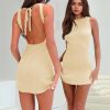 Womens Summer Backless Mini Dress Tie Back Casual Sleeveless Slim Club Party Knit Tank Dresses