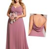 Women's Summer Chiffon Pleated Plus Size Bridesmaid Dresses Sleeveless Formal Gown with Spaghetti Straps
