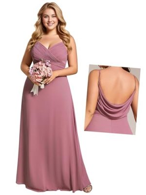 Women's Summer Chiffon Pleated Plus Size Bridesmaid Dresses Sleeveless Formal Gown with Spaghetti Straps
