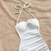 Women's Mini Sexy Dress 2025 Summer Sleeveless Neck Drawstring Asymmetrical Hem Dress