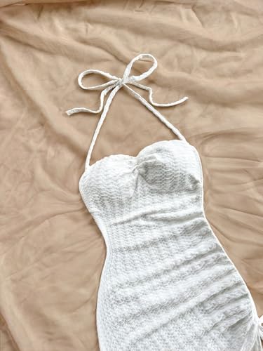 Women's Mini Sexy Dress 2025 Summer Sleeveless Neck Drawstring Asymmetrical Hem Dress