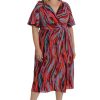 Women's Short Flutter Sleeve Faux Wrap Midi Dress