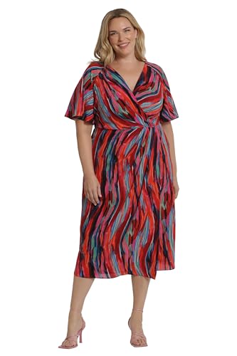 Women's Short Flutter Sleeve Faux Wrap Midi Dress