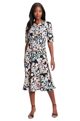 Womens Elbow Sleeve A-line Midi-Pretty Garden Party Special Occasion Wedding Guest Dress