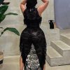 41kUSaaDJGL.jpg Women's short sleeve dress Sleeveless Sexy High Stretch Lace Mini Dress