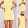 Women's Sexy Summer Casual Mock Neck Sleeveless Bodycon Dresses Ruched Turtleneck Cocktail Party Mini Dress