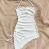 Women's Mini Sexy Dress 2025 Summer Sleeveless Neck Drawstring Asymmetrical Hem Dress