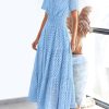Womens 2025 Summer Maxi Dress Short Sleeve V Neck Hollow Out Eyelet A Line Long Flowy Beach Vacation Dresses