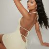 Women's Dress Bodycon Open-Back Halter Mini Dress Dress IPADSA (Color : Beige, Size : Small)