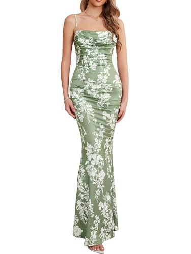 Women's Sleeveless Bodycon Corset Maxi Dress Spaghetti Strap Ruched Elegant Evening Wedding Guest Long Formal Dresses