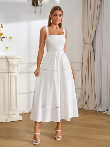 Summer Corset Midi Dress Elegant Square Neck Flowy A Line Wedding Guest Tea Party Dresses for Women Sundress 2025