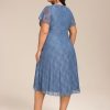 Women's Summer V Neck Short Ruffles Sleeves Lace Midi Plus Size Cocktail Party Formal Dresses