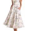 Floral Corset Midi Dress Lace Up Cutout Flowy Summer Wedding Guest Dresses for Women Sundress with Pockets