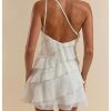 Women's One Shoulder Ruffle Mesh Mini Dress Layered Backless Vacation Party Sundresses