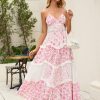 Women Floral Maxi Dress Spaghetti Strap V Neck Patchwork Bohemian Flowy Dresses Summer Fall