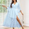 Women's Plus Size Wedding Guest Dress Ruffle Half Sleeve Wrap V Neck Slit A Line Flowy Boho Floral Maxi Dresses