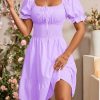 Women's Boho 2025 Summer Mini Dress, Square Neck Ruched Ruched Hem Elegant Dress
