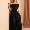 Off The Shoulder Maxi Dress for Women Summer Ruched Bodycon Pleated Flowy Formal Wedding Guest Long Dresses