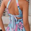 Women's High Split Satin Dress Backless Elegant Wedding Guest Halter Neck Sleeveless Floral Summer Maxi Dresses