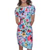 Women's Short Ruched Sleeve Jewel Neck Sheath Mini Dress