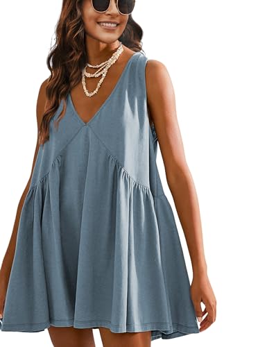 41sa2YgKDQL.jpg Womens Summer Sleeveless Mini Dress Casual Loose V Neck Sundress with Pockets