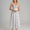 Floral Corset Midi Dresses for Women 2025 Lace Up Flowy Summer Wedding Guest Dress with Pockets