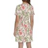 Women's Pleated Trim Short Sleeve High Neck Shift Mini Dress