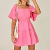 Women's Summer Dress Square Neck Short Sleeves Crossover Waist Casual Party Mini Dress