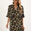 Summer Dresses for Women V Neck Ruffle Short Sleeve Casual Shift Dress