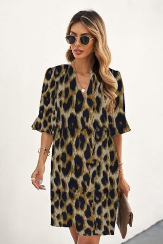 Summer Dresses for Women V Neck Ruffle Short Sleeve Casual Shift Dress