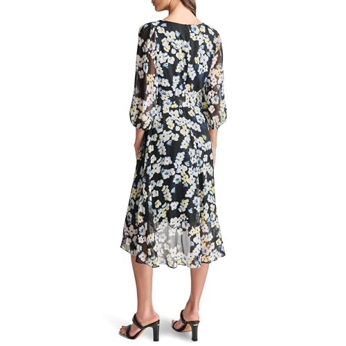 Women's Balloon Sleeve Faux Wrap Midi Dress