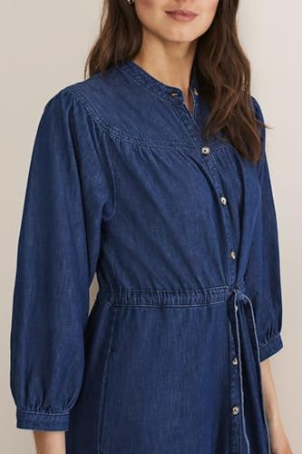 Women's Tiered Denim Shirt Dress 3/4 Sleeve Button Down Midi Jean Dresses Flowy Belted Denim Dress with Pockets