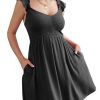 Women's Smocked A-Line Mini Dress Summer Sleeveless Ruffle Strap Flowy Crinkled Sundresses