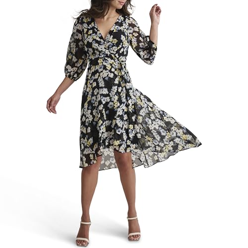Women's Balloon Sleeve Faux Wrap Midi Dress