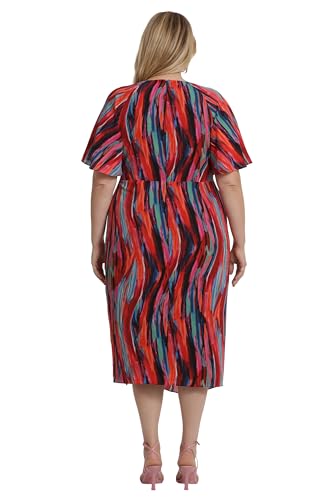 Women's Short Flutter Sleeve Faux Wrap Midi Dress