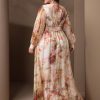 Spring Summer 2024 Plus Size Womens Dresses V Neck Casual Elegant Long Sleeve Floral Print Formal Maxi Dress