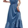 Womens Dresses 2025 Summer Maxi Dress Boho Short Sleeve V Neck Swiss Dot Ruffle Tiered Smocked Flowy Long Dress