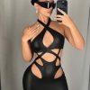 Women's Mini Sexy Dress 2025 Summer Sleeveless Neckline Hollow-Out Tight-Fitting Dress