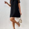 Women's Boho 2025 Summer Mini Dress, Contrast Mesh Raglan Sleeve Tie Neck Tunic Dress