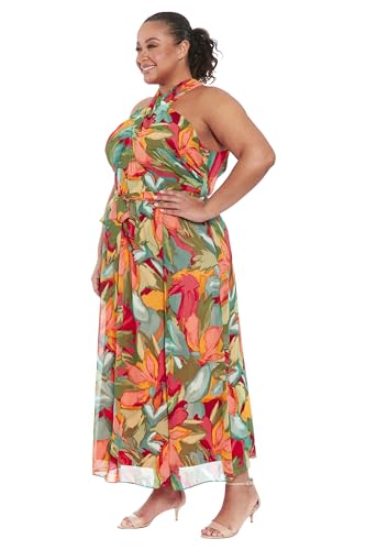 London Times Women's Twist Neck Halter Maxi Dress