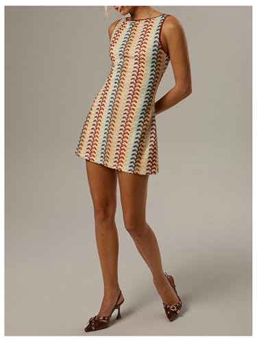 Women's Color Block Crochet Boho Bodycon Mini Dress Summer Peasant Vacation Sleeveless Tank Sundresses 2025