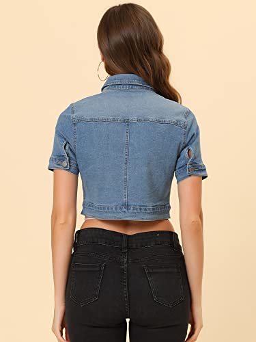 Casual Jacket for Women's Short Sleeves Crop Jean Denim Jacket