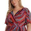 Women's Short Flutter Sleeve Faux Wrap Midi Dress