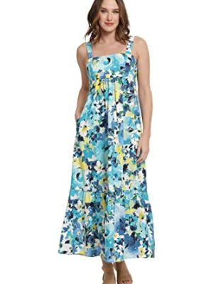 Women's Cotton Smocked Back Babydoll Tiered Maxi Dress